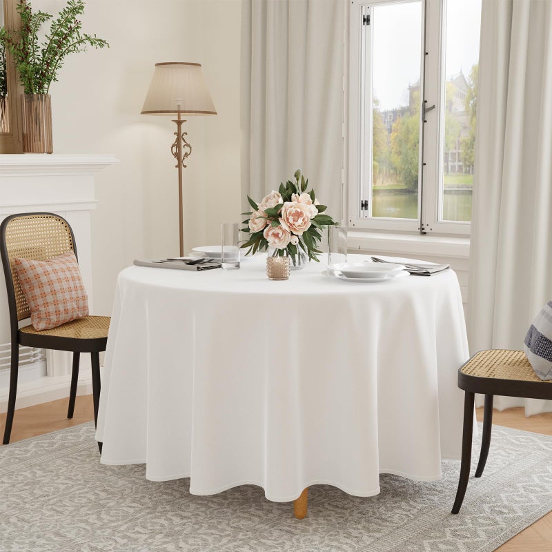GFCC 96 Inch Round Tablecloth - Round Polyester Tablecloth Round Table Cover Table Cloth for Event Wedding Birthday Party Banquet Restaurant, White - Image 1